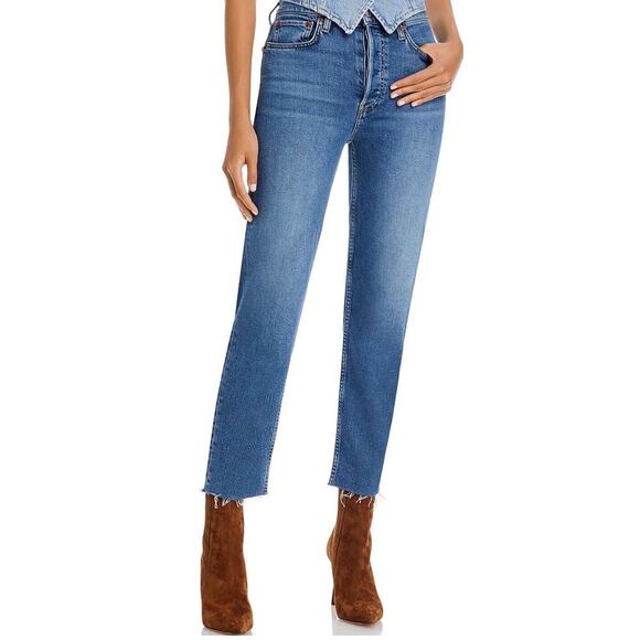 RE/DONE 70s Ultra High Rise Straight Jeans Washed Vintage Blue Size 27 - Picture 1 of 15